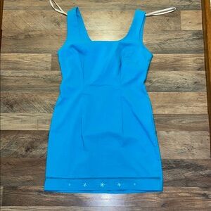 Vintage All That Jazz Bright Cerulean Blue Sleeveless Dress size 13/14